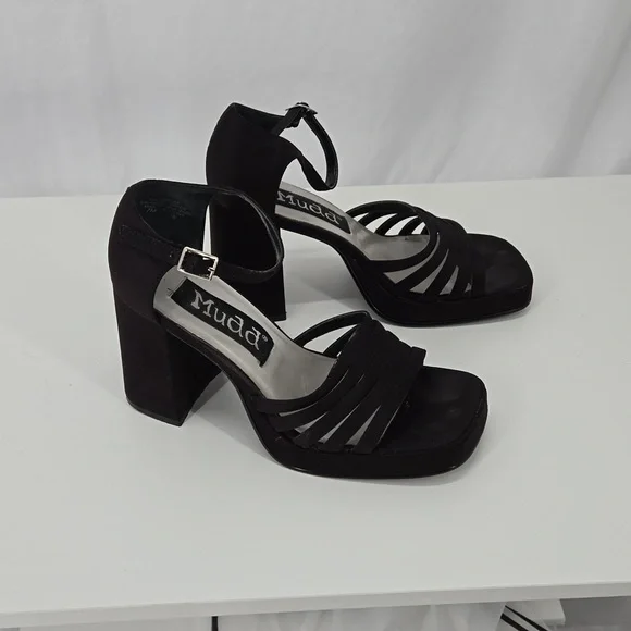 Mudd Vintage 90s Strappy Satin High Heels Black Ankle Strap Shoe Size 7 - Picture 3 of 11